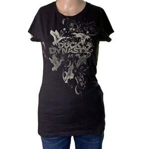 Duck Dynasty Womens T Shirt Slim Fit Short Sleeve Graphic Print Black Medium